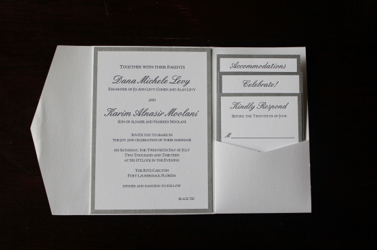 Silver pocket letterpress invitation